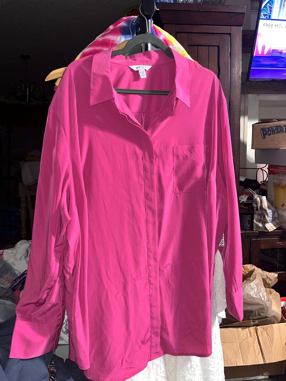 Nine West Hot Pink Button-Front Blouse